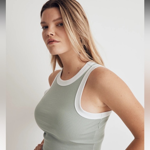 MADEWELL Brightside Rib Cutaway Cropped Tank Color Pale Celadon size XS - Picture 2 of 6